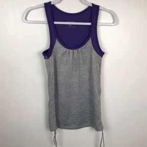 AVIVA Sport Women Size Small Purple Gray Fitted Side Drawstrings Tank Top